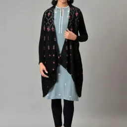 W Black Printed Long Cardigan image 5