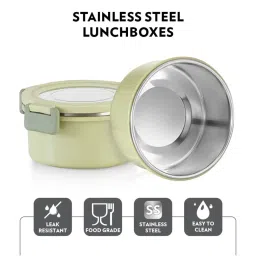 Borosil Stainless Steel Green Lunch Boxes with Bag & Microwave Oven Safe ( Set of 4 ) image 5