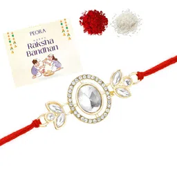 Peora Cubic Zirconia Studded Rakhi For Brother with Roli Chawal & Greeting Card image 1