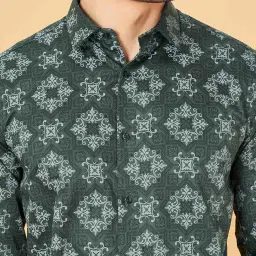 Byford By Pantaloons Dark Green Slim Fit Printed Shirt image 5