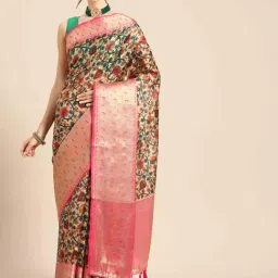 Silk Land Beige & Pink Silk Printed Saree With Unstitched Blouse-image-68