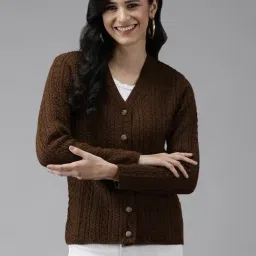 Cayman Coffee Brown Woolen Textured Cardigan-picture-11