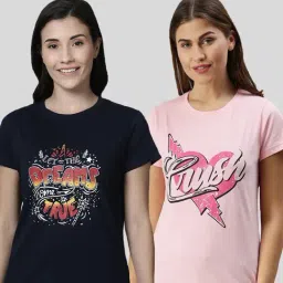 Kryptic Navy & Pink Printed Cotton T-Shirt - Pack of 2-picture-12