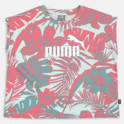 Puma Kids Essential+ Green & Pink Cotton Floral Print T-Shirt-picture-43