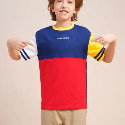 Jack & Jones Junior Boys Red Colourblocked Cotton T-shirt-picture-16