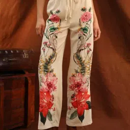 KAZO Beige Printed Trousers-image-93