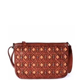 KOMPANERO Valentina Cognac Leather Textured Sling Handbag-picture-32