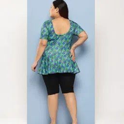 Aarika Green Nylon Printed Short Sleeves Swimsuit With Cap image 2