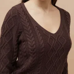 Code By Lifestyle Dark Brown Regular Fit Textured Sweater image 5