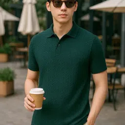 Bewakoof Green Regular Fit Texture T-Shirt-image-68