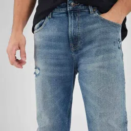 Spykar Blue Comfort Fit Distressed Jeans image 5