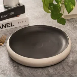 Smokey Cocktail White Stoneware Geometric Artisan Stoneware Serving Plate-image-68