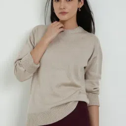 Fablestreet Beige Acrylic Solid Sweater-image-12