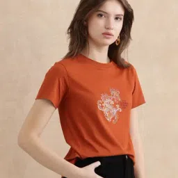 RAREISM Rust Cotton Printed Short Sleeves T-Shirt image 3