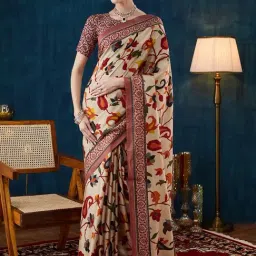 Satrani Maroon Silk Blend Printed Saree With Unstitched Blouse-picture-18