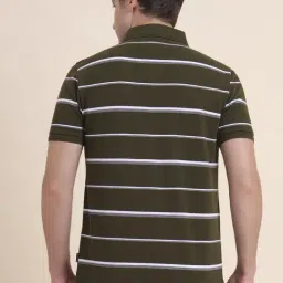 JadeBlue Olive & White Cotton Striped Slim Fit T-Shirt image 2