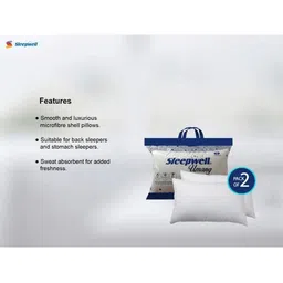 Sleepwell White Set of 2 Fibre Filled Polycotton Sleep Pillow image 3