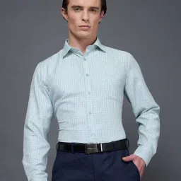 Daniel Hechter Pista Green Cotton Blend Slim Fit Checks Formal Shirt-picture-46