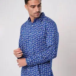Bene Kleed Rich Royal Blue Cotton Printed Regular Fit Shirt image 4