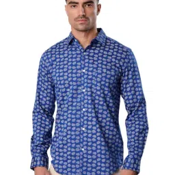 Bene Kleed Rich Royal Blue Cotton Printed Regular Fit Shirt-picture-15