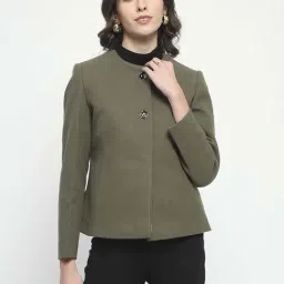 MADAME Dark Olive Solid Coat-image-29
