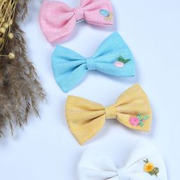 FUNKRAFTS Girls Pack of 4 Embroidered Linen Bow Alligator Hair Clips-picture-11