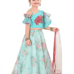 Pragya Exclusive Girls Embroidered Beads & Stones Ready to Wear Lehenga & Blouse & Dupatta image 2