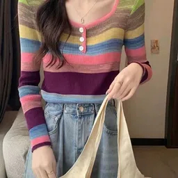 KPOP Women Striped T-shirt-image-49