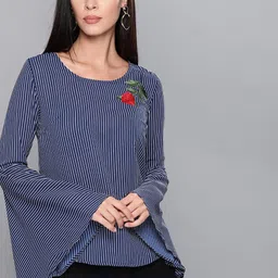 Tokyo Talkies Women Navy Blue & White Striped Top-image-30