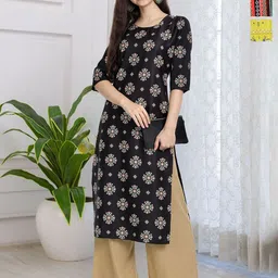 HERE&NOW Selection Of 3 Ethnic Motifs Printed Round Neck Straight Kurtas-picture-29