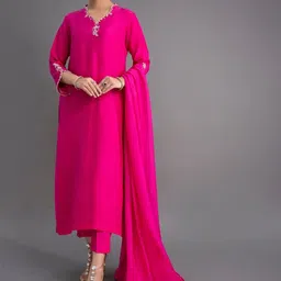 Snofi Creation Women Ethnic Motifs Embroidered Regular Thread Work Kurta with Trousers & With Dupatta-picture-30