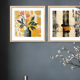 Kotart Brown & Yellow Set of 2 Piece Wood Floral and Botanical Wall Paintings image 4
