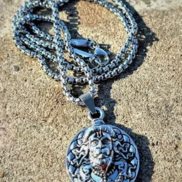 PASU FASHION Unisex Silver-Plated Stainless Steel Hanuman Face Pendant With Chain image 2