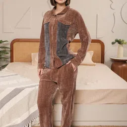 KIZA Women Shirt Collar Velvet Night suit-picture-25