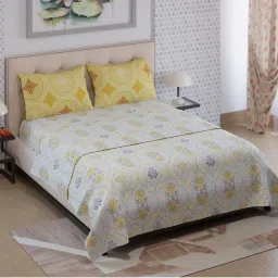 Layers Ivy Collection 125 GSM Ochre Double Flat Bedsheet Set (Queen)-picture-13