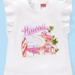 Babyhug Cotton Knit Frill Sleeves Top with Hawaii Graphics Print - White-picture-22