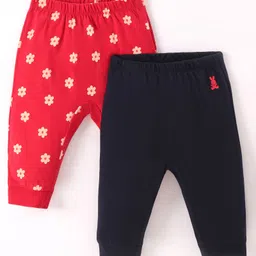 UCB Cotton Knit Full Length Leggings Floral Print Pack of 2- Red & Blue-image-84