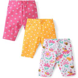 Babyhug Cotton Lycra Three Fourth Leggings with Polka Dots & Floral Print Pack of 3 - Multicolour-picture-22