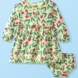 Doodle Poodle Cotton Knit Full SleevesFloral Printed A Line Frock with Bloomer - Lime-picture-17