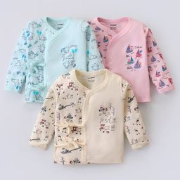Cucumber Cotton Knit Full Sleeves Front Open Vests with Animals Print Pack of 3 - Blue Cream & Pink-picture-42