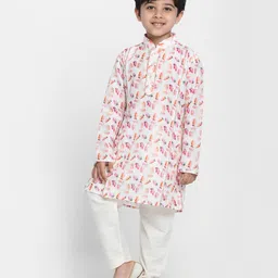 Vastramay Muslin Full Sleeves Feather Printed & Lace Embellished Kurta Pyjama Set - Cream-picture-20