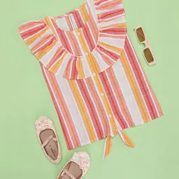 Pantaloons Junior Cotton Sleeveless Striped Top - Multi Colour-image-32