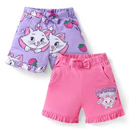 Babyhug Disney Terry Knit Above Knee Length Shorts With Marie Graphics & Frill Detailing Pack of 2 - Dark Pink & Lavender-image-51