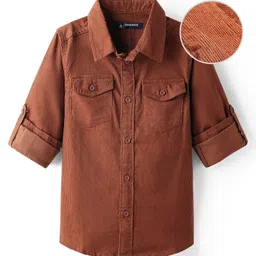 Pine Kids Corduroy Woven Full Sleeves Solid Shirt with Front Pockets - Brown-picture-20