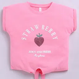 giniekids Cotton Blend Sleeveless Strawberry Puff Printed Crop Top - Pink-image-9