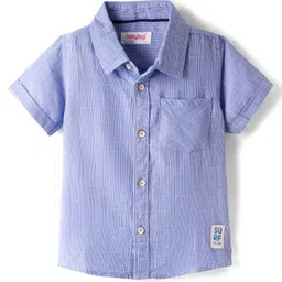 Babyhug 100% Cotton Half Sleeves Checks Shirt With Patch Detailing - Blue-picture-11
