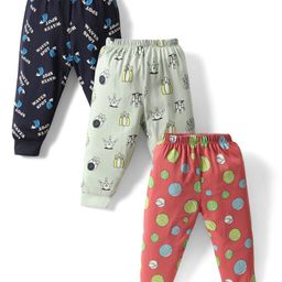CUCUMBER Cotton Knit Full Length Leggings With Sport Theme Print Pack Of 3 - Black & Light Green-picture-30
