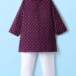 Babyhug Cotton Woven Full Sleeves Kurta Pyjama Set with Cambric Foil Printed - Dark Purple-picture-16