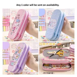 Azhari Double Layer Large Capacity Canvas Pencil Case for Kids - Pack of 1 Color May Vary-picture-22