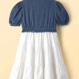 Pine Kids Cotton Woven Puffed Sleeves Frock With Attached Jacket - White image 2